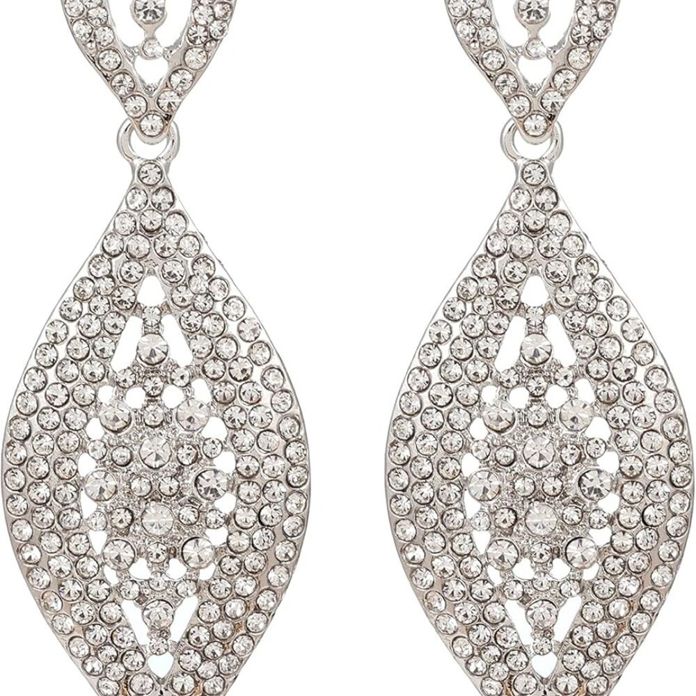 Fashion Rhinestone Crystal Wedding Earrings for Women Bridal Bridesmaid Long Lea